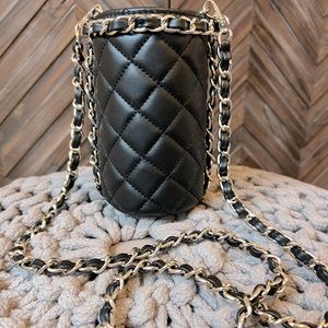 White House Black Market black w/ silver chain, crossbody water bottle purse